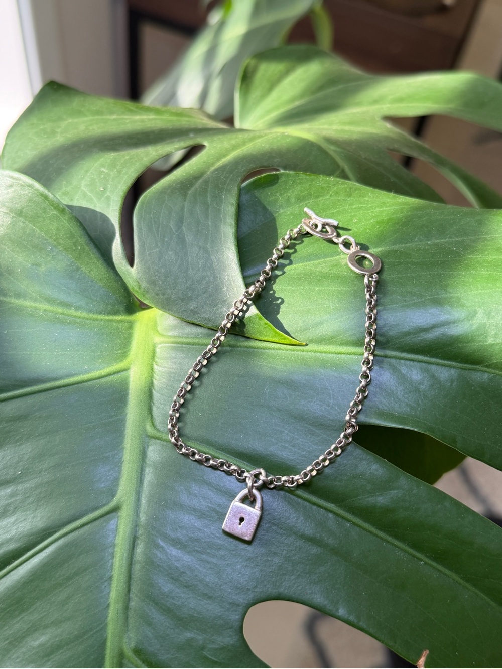 Links of London Sterling Silver Padlock Charm Toggle Chain Bracelet 925